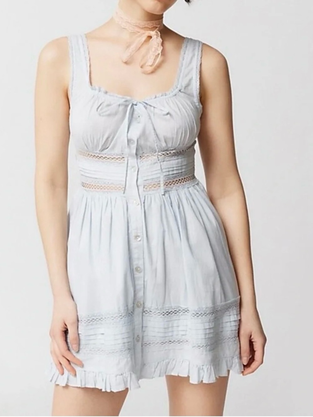 Urban Outfitters 100% Cotton Blue Angeline Lace Insert Mini Dress
